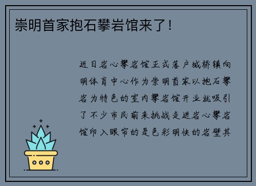 崇明首家抱石攀岩馆来了! 崇明首家抱石攀岩馆来了!